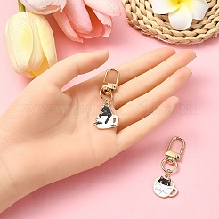 Coffee Cup with Cat Alloy Enamel Pendant Decoration&nbsp;HJEW-YW00025-01