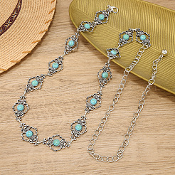 Alloy & Iron & Synthetic Turquoise Flower Link Chain Waist Belly Chains for Women&nbsp;FS-WG44F02-01