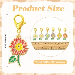 30Pcs 6 Styles Alloy Enamel Sunflower Pendant Decorations&nbsp;HJEW-YW00414
