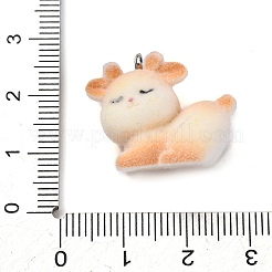 プラチナ鉄ループ付きフロッキーアニマ樹脂ペンダント  鹿  19x22.5x11.5mm  穴：2.5mm&nbsp;FIND-S001-13E