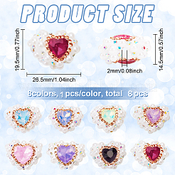 クリスタルビーズ付きポリマークレイラインストーン7色7個  ハート  ミックスカラー  19.5x26.5x14.5mm  穴：2mm  1pc /カラー&nbsp;FIND-FG0003-56