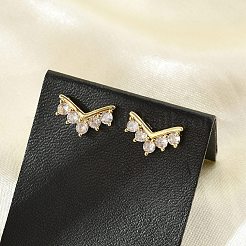 真鍮マイクロペーブクリアキュービックジルコニアスタッドピアス  鉛フリー＆カドミウムフリー  長持ちメッキ  ラックめっき  18KGP本金メッキ  8x12mm&nbsp;EJEW-R016-26G-06