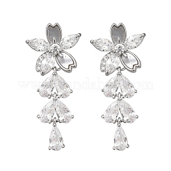 真鍮クリアキュービックジルコニアスタッドピアス  スターリングシルバー針925本  プラチナ  花  30x13mm&nbsp;EJEW-D301-06P-03