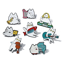 8Pcs 8 Styles Cat Shape & Musical Innstrument Theme Enamel Pin&nbsp;JEWB-CJ0003-58