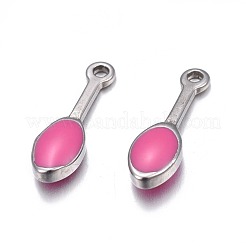 304ステンレススチールチャーム  エナメル  オーバル  ステンレス鋼色  ミックスカラー  13x4x3mm  穴：1mm&nbsp;STAS-D436-M