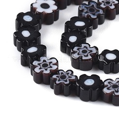 手作りミッレフィオーリガラスビーズ連売り  花  ブラック  4~7.2x2.6mm  穴：1mm  約60~69個/連  16インチ（40cm）&nbsp;X-LAMP-J035-6mm-01