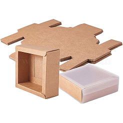 クラフト紙のアクセサリー箱  PVCと  バリーウッド  展開：23.9x23.7x0.05cm  箱：8.3x8.3x3.2センチメートル  インナーサイズ：6.73x6.73x3センチメートル&nbsp;LS-CON-WH0068-65A