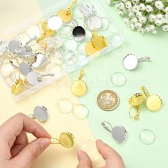30個 3色 真鍮 DIY レバーバック イヤリングセッティング  フラットラウンド  30個の透明なガラスカボション付き  ミックスカラー  トレイ：18mm  32x19mm  10個/カラー&nbsp;KK-FS0002-10