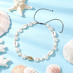 3Pcs 3 Colors Summer Synthetic Turquoise Starfish & Natural Cowrie Shell & White Imitation Pearl Adjustable Beaded Necklaces&nbsp;NJEW-JN05270