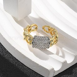 女性用真鍮マイクロパヴェクリアキュービックジルコニアカフ指輪  カドミウムフリー＆ニッケルフリー＆鉛フリー  長方形  プラチナ·ゴールデン  調整可能&nbsp;RJEW-B112-16GP