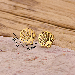201ステンレススチールスタッドピアス  中空シェル形状  ゴールドカラー  9x8mm&nbsp;FS-WG29B49-01