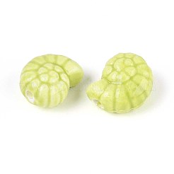 ハンドメイドの磁器セラミックビーズ  光沢釉の磁器  シェル形状  緑黄  14x12x7.5~8mm  穴：2~2.5mm&nbsp;PORC-T133-25C