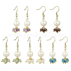 Natural Mixed Stone & Natural Cultured Freshwater Pearl Beads Dangle Earrings&nbsp;EJEW-JE06984