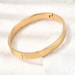 304ステンレススチール製、タータン柄のヒンジ付きカフバングル（女性用）  イオンプレーティング（ip）  18KGP本金メッキ  内径：2.05x2.56インチ（5.2x6.5cm）&nbsp;SA-CBAC920-10G