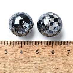 レジンヨーロピアンビーズ  大きな穴のタータン丸ビーズ  ブラック  16x16mm  穴：3mm&nbsp;RESI-U008-07D