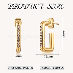 クリアキュービックジルコニア長方形スタッドピアス  430ステンレススチール製ハーフフープピアス（女性用）  ゴールドカラー  20x13x3mm&nbsp;JE942A