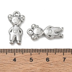 304ステンレスペンダント  オーバーオールを着た女の子のチャーム  ステンレス鋼色  23x11x3mm  穴：1.6mm&nbsp;SA-CBAAC28-20P