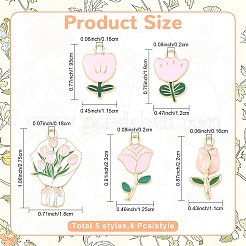 20個5スタイル金メッキ合金エナメルペンダント  花のチャーム  ピンク  19.5~27.5x11~18x2~3mm  穴：1.6~2mm  4個/スタイル&nbsp;ENAM-YW0008-79