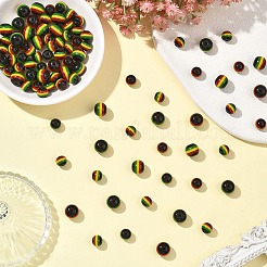 150Pcs 2 Styles Ghana Jamaica Reggae Stripe Resin Beads&nbsp;RESI-YW0005-53