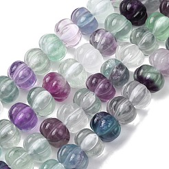 天然蛍石の彫刻ビーズ連売り  カボチャ  12.5x8.5mm  穴：1mm  約46個/連  15.51''（39.4センチメートル）&nbsp;G-L634-O02-02