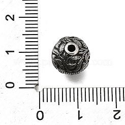 刻印入り304ステンレススチールビーズ  ドラゴン模様をラウンド  アンティークシルバー  10.5x10mm  穴：1.8mm&nbsp;STAS-H263-17AS-13