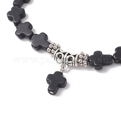 Synthetic Turquoise Cross Beaded Charm Bracelets&nbsp;BJEW-JB12292-03
