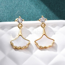 Leaf Brass Micro Pave Cubic Zirconia Dangle Stud Earrings&nbsp;KK-D363-14G
