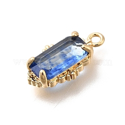 真鍮製ガラスチャーム  長方形チャーム  14KGP本金メッキ  多面カット  藤紫色  15x8x3.5mm  穴：1.4mm&nbsp;LS-KK-U061-10G-02
