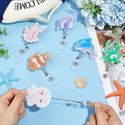 6Pcs 6 Styles Ocean Acrylic Retractable Badge Reel&nbsp;OFST-PH0001-12
