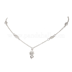 Alloy Flower Pendant Brass Leaf Link Chain Necklaces for Women&nbsp;NJEW-JN05866