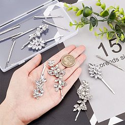 14スタイルの合金ラインストーンヘアボビーピン4個  女の子のためのヘアアクセサリー  リーフ＆フラワー  プラチナ  60.5~76x26x6~10mm&nbsp;MRMJ-CA0001-36