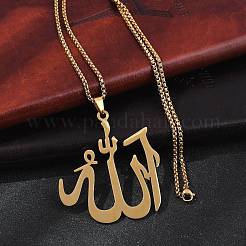 201 Stainless Steel Arabic Pendant Box Chain Necklaces for Women Men&nbsp;NJEW-R013-07G