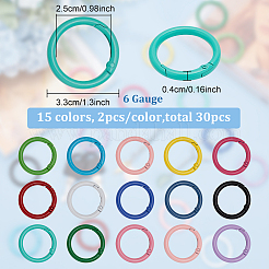 30 個 15 色の亜鉛合金スプリングゲートリング  丸いリング  ミックスカラー  33x4mm  6ゲージ  内径：25mm  2個/カラー&nbsp;FIND-FH0005-87B