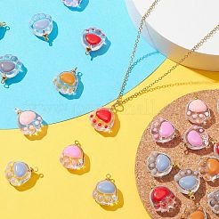 30個6色透明ガラスペンダント  ゴールドトーンの合金ループとエナメルを使用  猫の足跡チャーム  ミックスカラー  18.5x14.5x7.5mm  穴：1.6mm  5個/カラー&nbsp;GLAA-CJ0002-17
