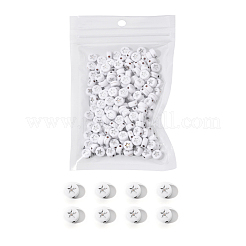白い不透明なアクリルビーズ  スターとフラットラウンド  銀メッキ  7x4mm  穴：1.5mm  約200個/袋&nbsp;PACR-YW0001-04B