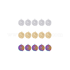 18個3色304ステンレスペンダント  狼とフラットラウンド  ミックスカラー  30x25.5x3mm  穴：2.5mm  6個/カラー&nbsp;STAS-DC0013-38