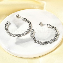 304ステンレススチールスタッドピアス  C字型  チェーンチャーム  ステンレス鋼色  40x41x1.5mm&nbsp;EJEW-F361-21P