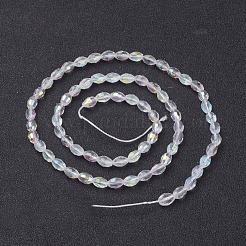 電気メッキガラスビーズセット  ABカラーメッキ  多面カットオーバル  ホワイト  6x4mm  穴：1mm  約63~65個/連  16.14~16.54インチ（41~42cm）&nbsp;GC885Y-3