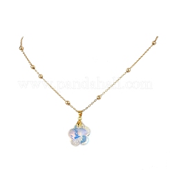 Clear AB Glass Faceted Pendant Brass Round Ball Cable Chain Necklaces for Women&nbsp;NJEW-JN05640-01