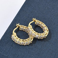 Brass Micro Pave Clear Cubic Zirconia Hoop Earrings&nbsp;EJEW-C181-02G