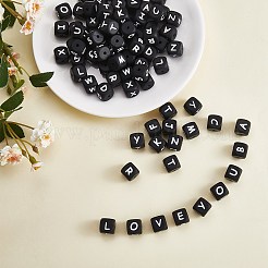 20 個黒キューブ手紙シリコーンビーズ 12x12x12 ミリメートル正方形サイコロアルファベットビーズと 2 ミリメートル穴スペーサールースレタービーズブレスレットネックレスジュエリーメイキング  文字.k  12mm  穴：2mm&nbsp;JX433K