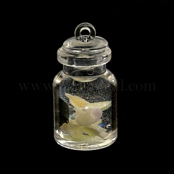 蓄光プラスチックペンダント  内部にポリマークレイ  ボトルチャーム  透明  28.5x14.5mm  穴：1.8mm&nbsp;KY-WH0048-14C