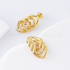 女性用304ステンレススチールスタッドピアス  チェーン形状  ゴールドカラー  25x15mm&nbsp;IW3686