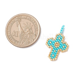 2個2スタイルのガラスシードビーズペンダント  ハート＆クロス  ミックスカラー  20~28.5x14~17.5x3.5mm  穴：2.5mm&nbsp;PALLOY-MZ00883