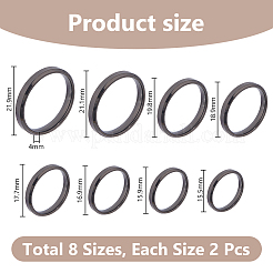 16個8スタイルのステンレススチール製シンプルプレーンバンドリング、ユニセックス  ブラック  4mm  内径：15.5~21.9mm&nbsp;RJEW-DC0001-19EB