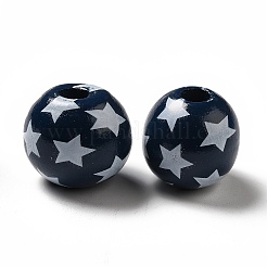 Independence Day Theme Printed Natural Wooden Beads&nbsp;WOOD-L020-B04