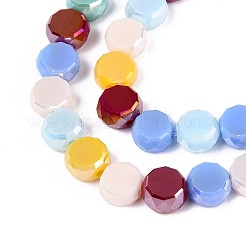 電気メッキガラスビーズセット  フラットラウンド  多面カット  カラフル  7.5~8x4~5mm  穴：1~1.4mm  約25~27個/連  7.28~7.48インチ（18.5~19cm）&nbsp;EGLA-N022-03A-A10