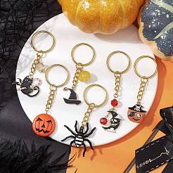 合金とガラスのキーホルダー  ハロウィンモチーフ  混合shpae  ミックスカラー  7~9cm&nbsp;KEYC-JKC00868