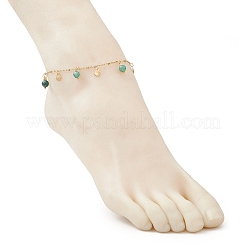 3Pcs 3 Colors Dyed Natural Banded Agate Round & 304 Stainless Steel Shell Shape Tassel Anklets for Women&nbsp;AJEW-AN00702