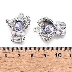 ラックメッキ合金ラインストーンペンダント  ABSパールビーズと  花  ライトサファイア  25x19.5x9.5mm  穴：2mm&nbsp;PALLOY-P303-09P-C